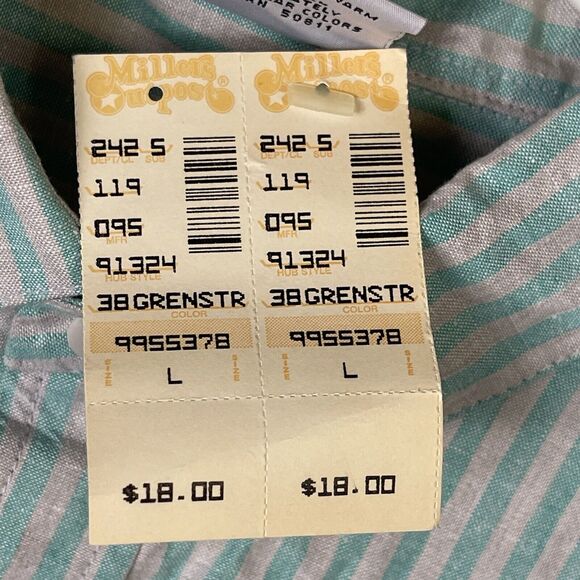 Cucamonga Shirt Adult Large Gray Green Striped Short‎ Sleeve Casual Beach Mens - Picture 7 of 9